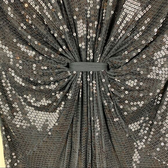 VELVET Black Sequined Cap Sleeve V-Neck Cocktail Dress M‎ - Picture 7 of 14